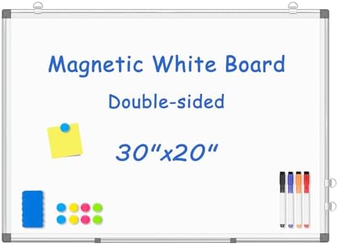 Double-Sided White Board Dry Erase Magnetic Whiteboard Wall 30x20 Silver