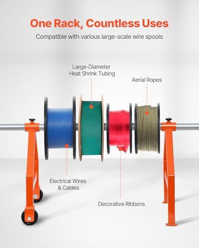 VEVOR Wire Spool Rack, 220 lbs Load Capacity, Portable Cable Caddy, Moveable Wire Rack with Wheels, Spool Holder, Up to 29.9 in Diameter, for Electrical Industrial and Retail Use, Working Efficiency