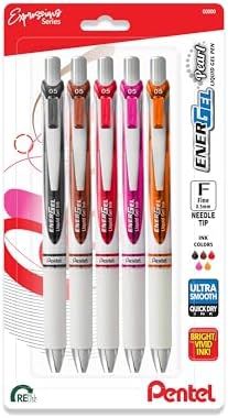 Pentel EnerGel RTX Pearl Liquid Gel Pen, Change Expressions Pack, (0.5mm) Needle Tip, Fine Line, Asstd. Ink, 5-Pk