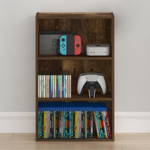 Furinno Basic DVD Shelf, 3-Tier CD Rack, Cube Storage, Amber Pine | 7 x 17 x 26, Open Shelf for DVD Blueray Game Disc, Organizer Media Shelf, for Living Room, Bedroom, Home Office