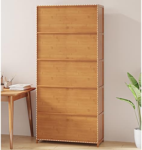 Bamboo Bookcase with flip-up Acrylic Doors, 1-5 Tier Free Standing Book Shelf Storage Organizer for Living Room Office Bedroom (Wood 80 * 32 * 172cm)