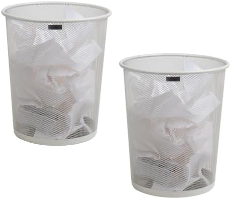 Mind Reader Mesh Trash Can, 16.65L (4.4 gal), Waste Paper Basket, Round, Office, Metal Mesh, Set of 2, White