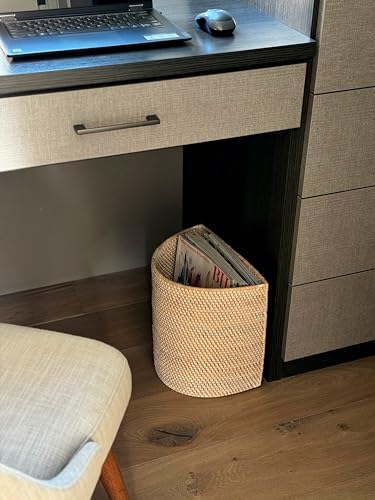 KOUBOO Handwoven Half-Moon Rattan Waste Basket Wicker Trash Can, Off White