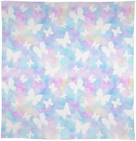 Rainbow Butterfly Tablecloth, Colorful Pink Blue White Butterflies Cartoon Print Table Cover for Farmhouse Kitchen Dining Room Table Decor 55x55in