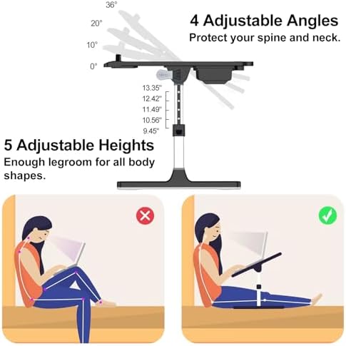 HETTHI Bed Laptop Table Adjustable Foldable Laptop Stand 23.60×15.7in Black