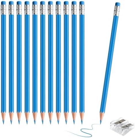 12 PCS Light Blue Pencils with Eraser, Pre-Sharpened HB Pencils for Writing & Drawing, School Supplies for Kids Homework, Tests, Art Crafts & Teacher Grading (Light Blue)