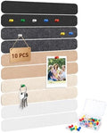HAUTOCO Felt Bulletin Strips 10 Pack, 13" x 2" Self Adhesive Pin Board Set with 20 Push Pins, Peel and Stick Memo Board for Photos, Notes & Wall Decor, Bulk Wall Organizer for Dorm, Bedroom & Office