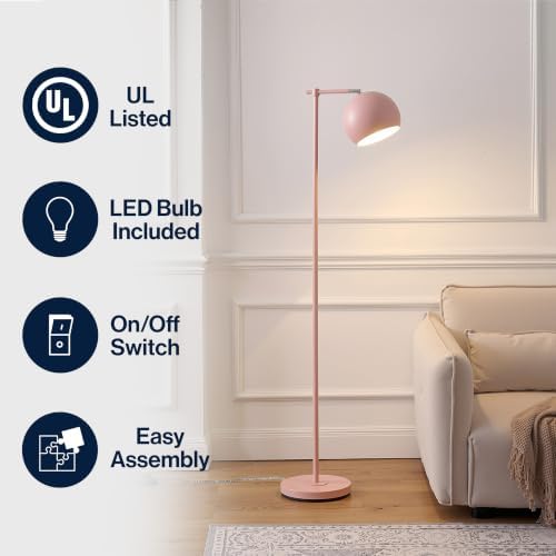 JONATHAN Y Eva 58.5" Pink Metal Floor Lamp with Adjustable Globe Shade
