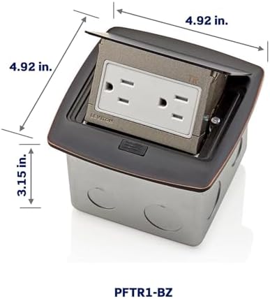 Leviton Pop-Up Floor Box with 15 Amp, Tamper-Resistant Outlet, PFTR1-BZ, Bronze