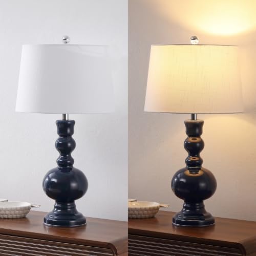 JONATHAN Y Genie 28.5" Glass Table Lamp, Navy, Set of 2
