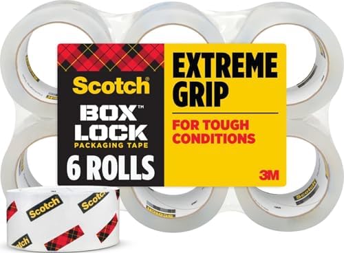 Scotch Box Lock Packing Tape, Clear, Extreme Grip Box Packaging Tape for Shipping and Mailing, 1.88 in x 54.6 yd, 6 Rolls