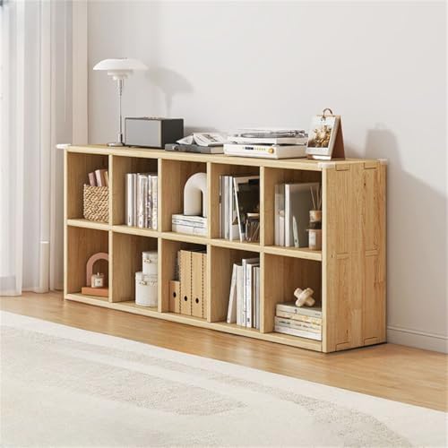 Unfinished Color Pine Book Rack 2/3/4-Tier Storage Solid Wood Cabinet, Pine Wood Storage Shelving Unit 8-Compartment Square Grid Cabinet Low Bookshelf Natural Finish 59" L x 11.8" W x 23.6" H