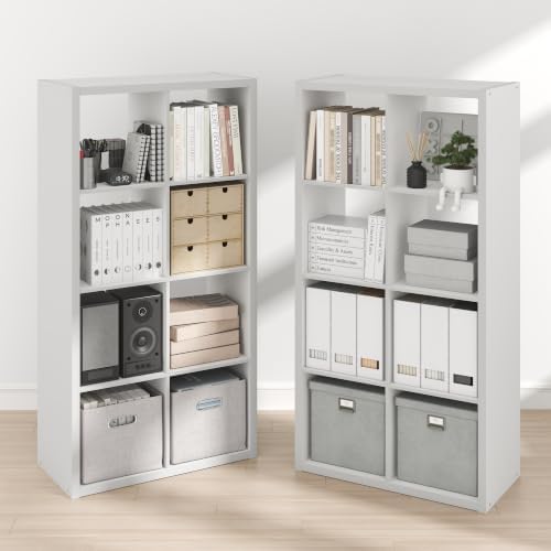 Furinno Cubicle Book Shelf Set of 2, 8-Cube Bookshelf, White