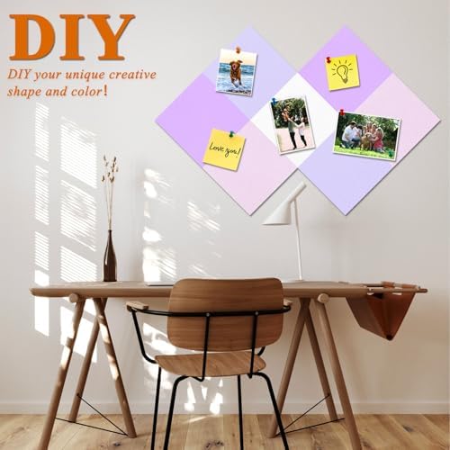 Square Felt Cork Bulletin Board Tiles, Self Adhesive DIY Felt Pin Board for Wall 30" x 20" with 35 Pushpins for Office School Home Wall Decor Stickers Memos Photos Display (Purple+Pink)