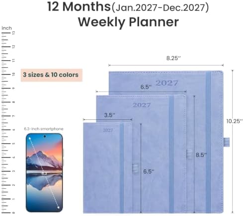2027 Weekly Planner, 8.5" x 6.5", Schedule Book, Leather Book Cover