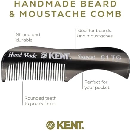 Kent A 81T X-Small Men's Beard and Mustache Pocket Comb, Fine Toothed Pocket Size for Facial Hair Grooming and Styling.Saw-cut Hand Polished. Made in England (Pack of 2)(Tortoiseshell/Graphite)