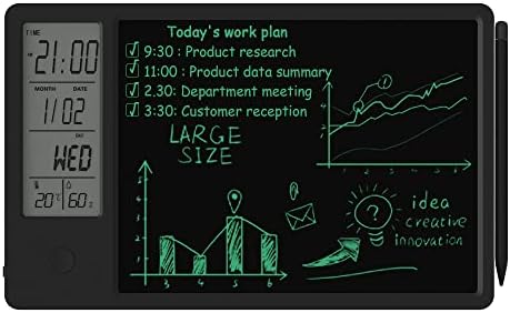 Electronic Calendar with Notepad Digital Clock Date Display Desktop Calendar Rechargeable 9.5inch Writing Board for Office Business Home Decor(Black)