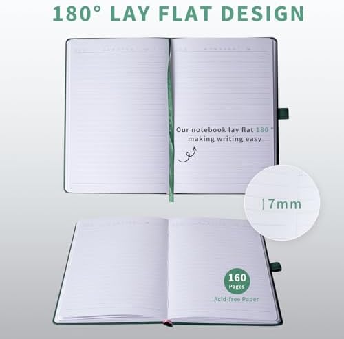 Heture Hardcover Notebooks, 6 Packs A5 Lined Journals Notebook for Writing 160 Pages, 8.2 x 5.5 inch, 6 Colors Classic Ruled Notebooks for College/Work/Travel (Forest Green, 1 Pack)