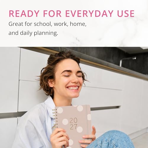 Graphique Polka Dot 18 Month Planner, July 2026 – Dec. 2027, Hardbound Spiral Planner with Monthly Tabs, Holidays & Reminder Stickers, 6” x 8”