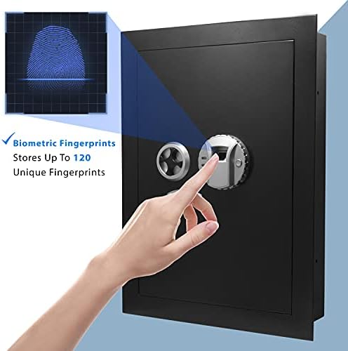 Barska Biometric Fingerprint Steel Wall Safe with Adjustable Shelves – DOJ Certified with Pry-Resistant Deadbolts, Mountable for Home, Office, and Business Use