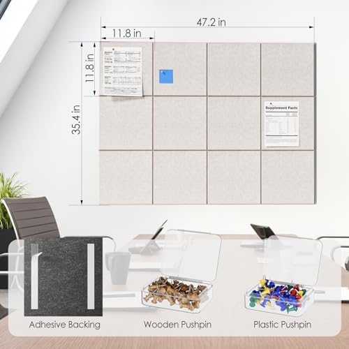 MaxGear Felt Bulletin Board 48" x 36", Light Tan Felt Wall Tiles Wall Decor