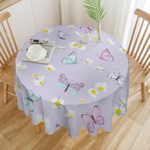 Butterfly Tablecloth, Watercolor Daisy Flowers Rustic Spring Summer Floral Butterfly Table Cover for Indoor Outdoor Patio Party Picnic Wedding Home Kitchen Dinner Table Decor, 36x36in