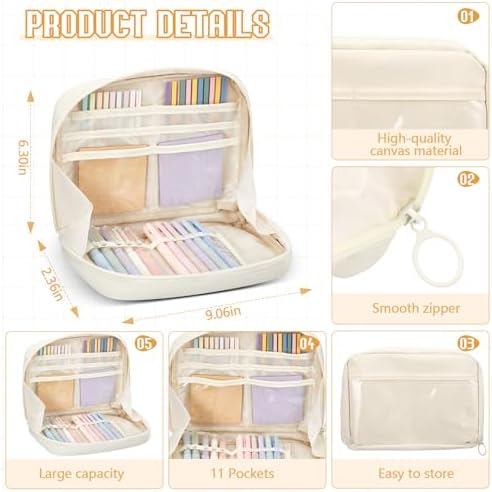 135 Pcs Book Annotation Kit Aesthetic Pencil Case Bag 12 Highlighter 11 Gel Pen 1 Marker 300 Sheet Transparent Sticky Notes Pad 2640 Index Stickers Bible Study Supplies(Kawaii,Beige)