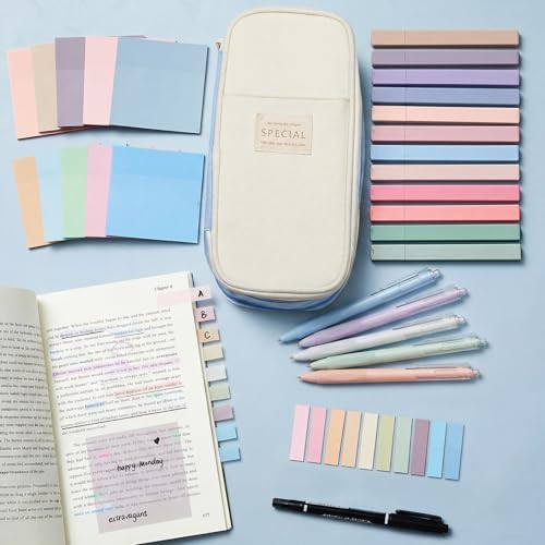 Jutom 39 Pcs Aesthetic Book Annotation Kit,Light Blue,Cute Style