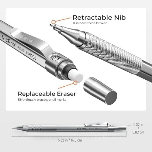 Nicpro 0.7mm Metal Mechanical Pencil Set with Case