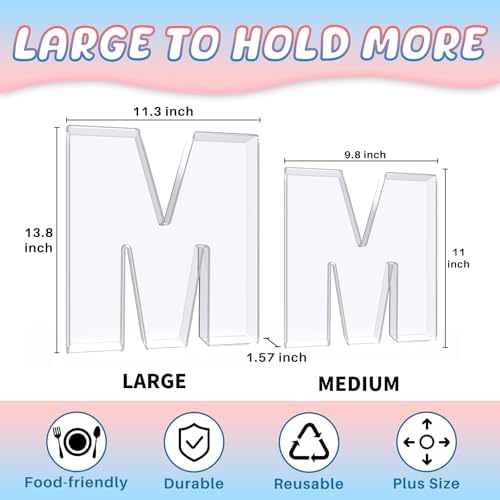 13.8" Extra Large Acrylic Letter Charcuterie Board Box, Reusable Fillable Letter Cake Candy Dish Display Serving Tray for Birthday Anniversary Party Decoration (M)