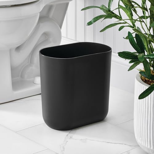 iDesign Small Slim Plastic Bathroom Trash Can, 2-Pack, Black
