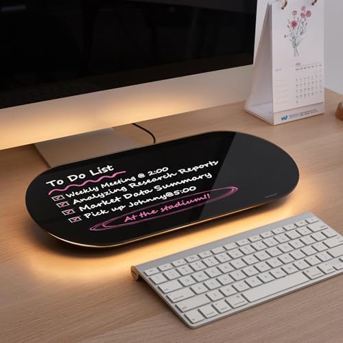TSJ OFFICE Glass Desktop Whiteboard - 17 X 7 Inches Black Board Warm Light