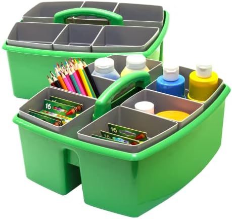 Storex Large Classroom Craft Caddy with Cups, 13 x 11 x 6.575 Inches, Green, Case of 2 (00983A02C)