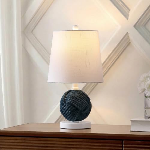 JONATHAN Y Monkey 18" Navy Blue Rope Knot Globe Table Lamp, Metal Base