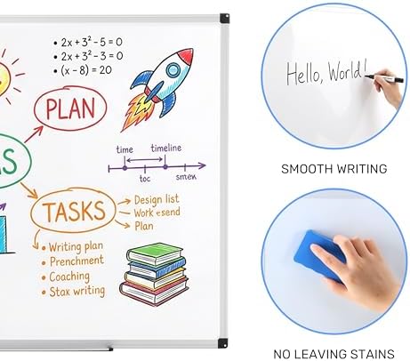 Simple Deluxe Magnetic Dry Erase Board 48" x 32" Whiteboard, 1 Dry Eraser & 2 Multicolor Markers & 4 Magnetic Pins, Silver Reinforced Aluminum Frame for Home, School, Office