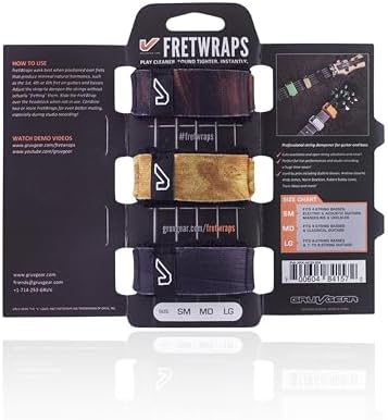 Gruv Gear Fret Wrap & Guitar Mute, Fretwrap for Acoustic, Electric & Bass | String Dampener Recording, Tapping & Practice Accessory (3 Pack, Large Wood Prints, Fits 6 String Bass, 8 String Guitar)