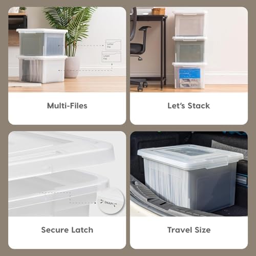 IRIS USA 4-Pack 35 Qt. Letter File Box with Lid, Pearl | Organize lesson plans, classroom files and teaching materials with secure storage for teachers, schools and educators