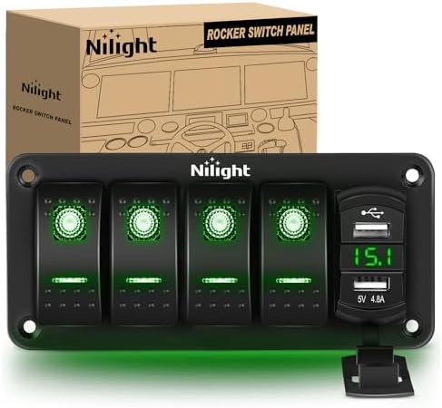 Nilight 4 Gang Rocker Switch Panel with Dual USB Socket Voltmeter