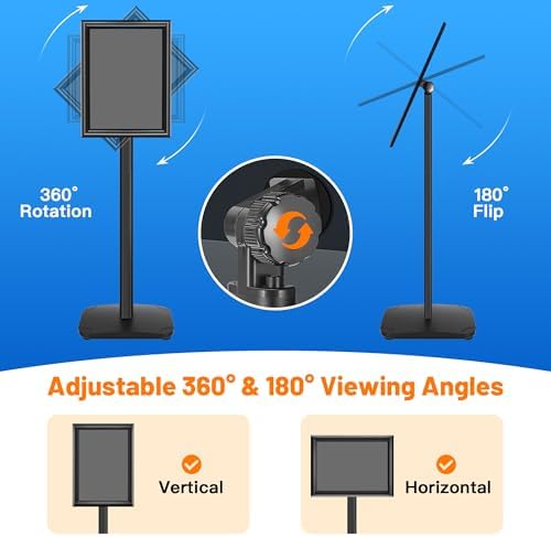 Pedestal Sign Holder Stand with Heavy Duty Base, 8.5x11 Inch Floor Standing Sign Holder, Vertical & Horizontal Menu Stand for Display Indoor/Outdoor Advertising, Poster, Restaurant Menu, Store, Black