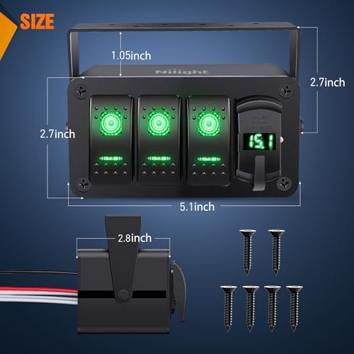 Nilight 3 Gang Rocker Switch Box 12V SPST ON Off Toggle Switches PD Type C and QC USB Charger Voltmeter LED Light Waterproof Aluminum Mount Bracket Panel DIY Stickers for Boat Car RV Truck