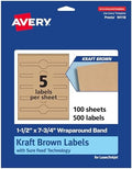 Avery® Kraft Brown Wraparound Band Labels, Sure Feed® Technology, 1.5" x 7.75", 500 Kraft Brown Labels, Print-to-the-Edge, Laser/Inkjet Printable Labels