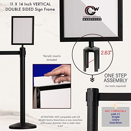 Crowd Control Warehouse Stanchion Post Top Sign Frame, 11x14 Inch Vertical