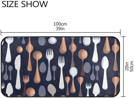 Aslsiy Kitchen Rug Cutlery Utensil Fork Knife Area Rug Spoon Floor Comfort Mats Welcome Mat for Bedroom Living Room Doormats Home Decor 39" X 20"