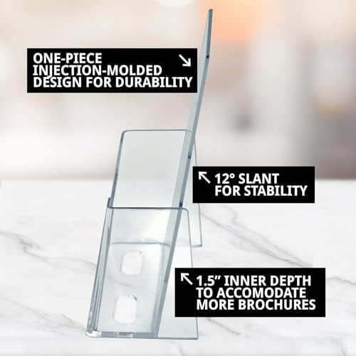 Azar Displays - 252012-50pk Clear Acrylic Trifold Literature Brochure Holder For Counter | Perfect For Pamphlets | Brochures | Menus | Promotions | Literature | Made In USA |