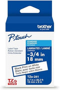 Brother Genuine P-Touch TZE-241 Tape, 3/4" (0.70") Standard Laminated P-Touch Tape, Black on White, Perfect for Indoor or Outdoor Use, Water Resistant, 26.2 Feet (8M), Single-Pack
