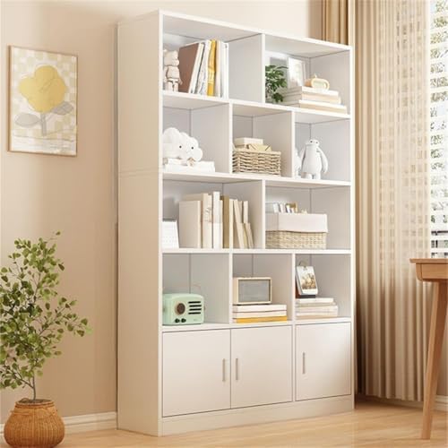 Closed Back Cabinet Wood Standard 9.5'' Wide Bookcase Bookshelf Storage Rack Multi-Layered Storage Shelf Cabinet Display Unit Integrated Against the Wall White 47.2" L x 9.4" W x 70.9" H