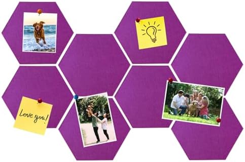 8 Pcs Hexagon Felt Cork Bulletin Board Tiles, Self Adhesive DIY Bulletin Board Pin Board for Office School Home Wall Decor Memos Photos Display(Light Purple)