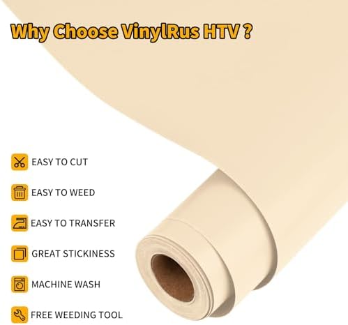 VinylRus Heat Transfer Vinyl, Pale Peach, 12" x 20ft