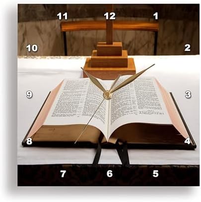 Wall Clock Silent - 15 inch - Print of Open Bible On Pulpit in Church - Religions