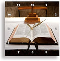 Wall Clock Silent - 15 inch - Print of Open Bible On Pulpit in Church - Religions